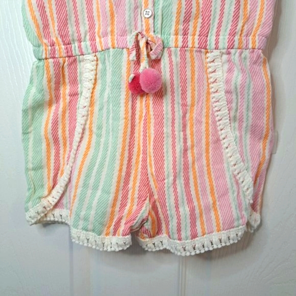 NEW Jessica Simpson Pink Sleeveless Shorts Romper Stripes Pom Poms Size 4T - Picture 6 of 6